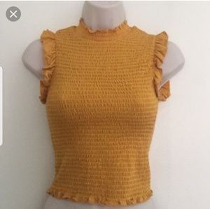 Heart & Hips Lettuce Sleeve Mock Neck Crop Top